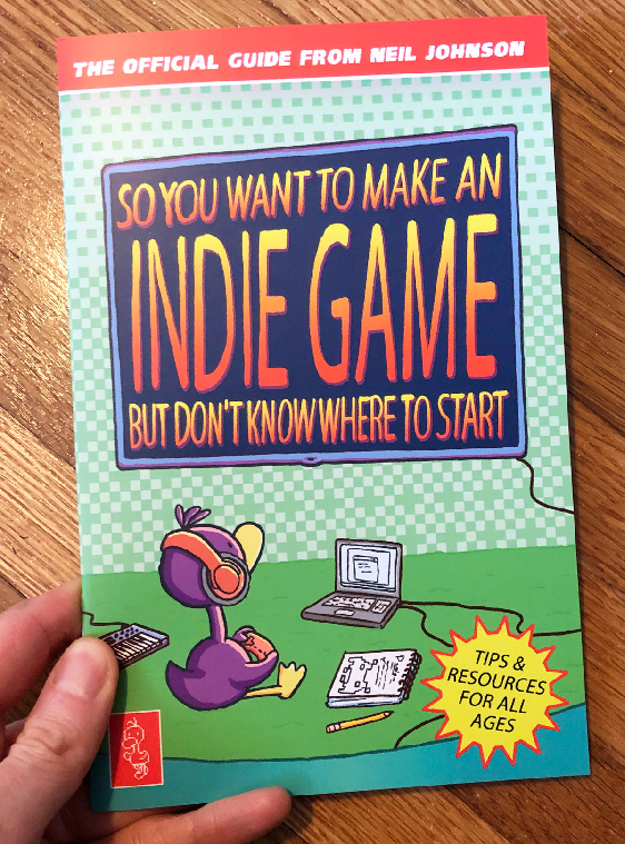 comic to help you get started making an indie game. purple duck on playing a game on the cover