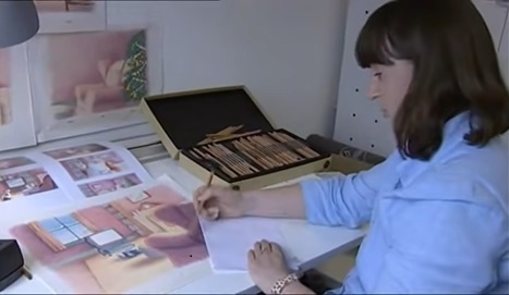 Background artist Loraine Marshall illustrates a background image of the animated short film The Snowman.